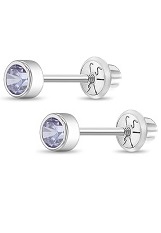 lovely mini white gold round bezel June birthstone baby earrings